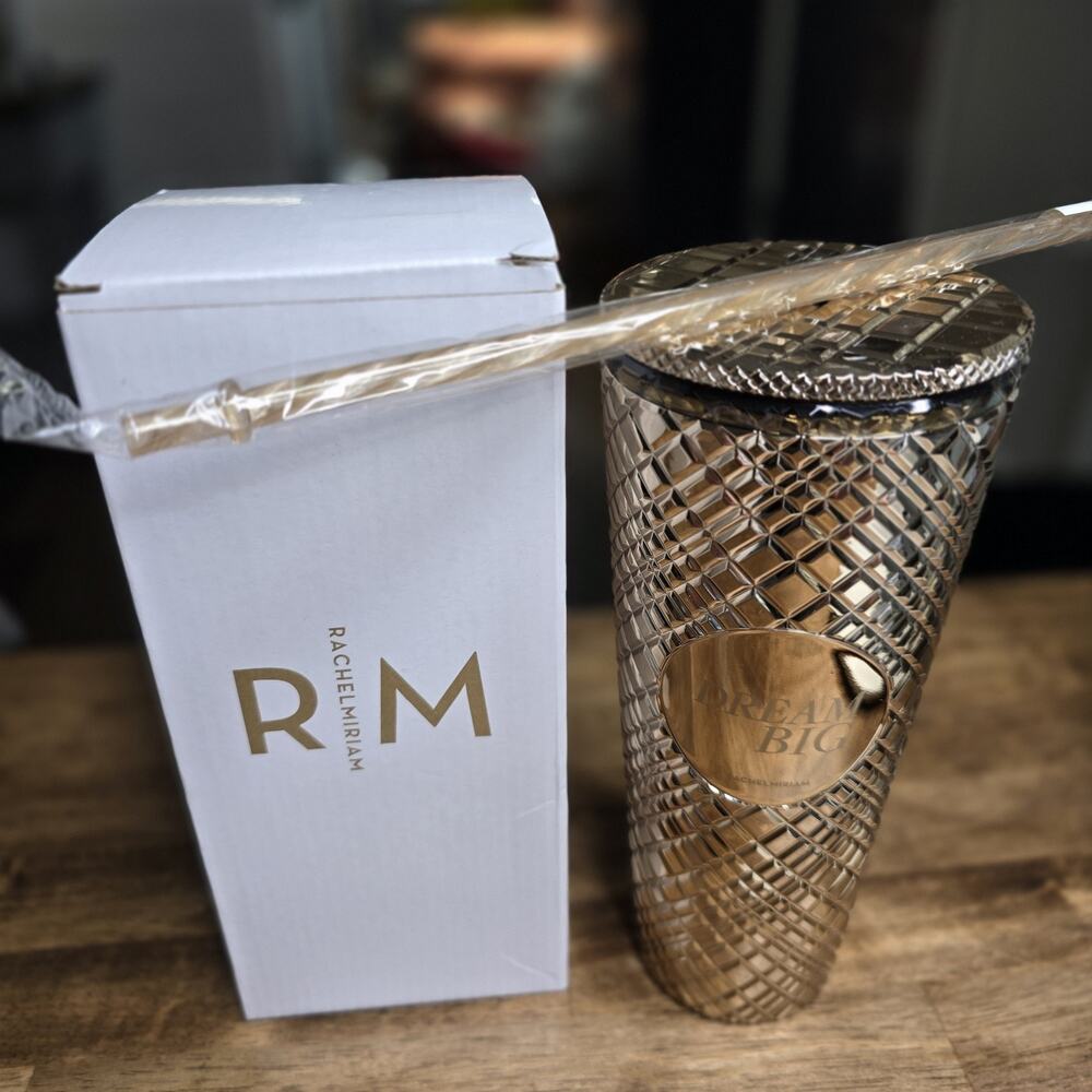 Rachel Miriam "Dream Big" Gold 24‎ oz Reusable Tumbler with Straw BPA Free NEW